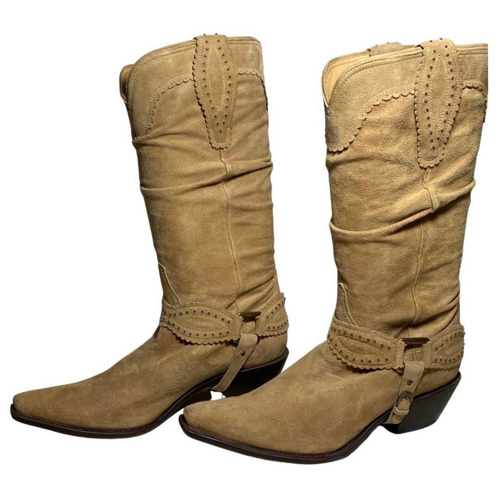 Charlie One Horse Beautiful Laser Cut Tan Slouch Harness Boots, 8.5